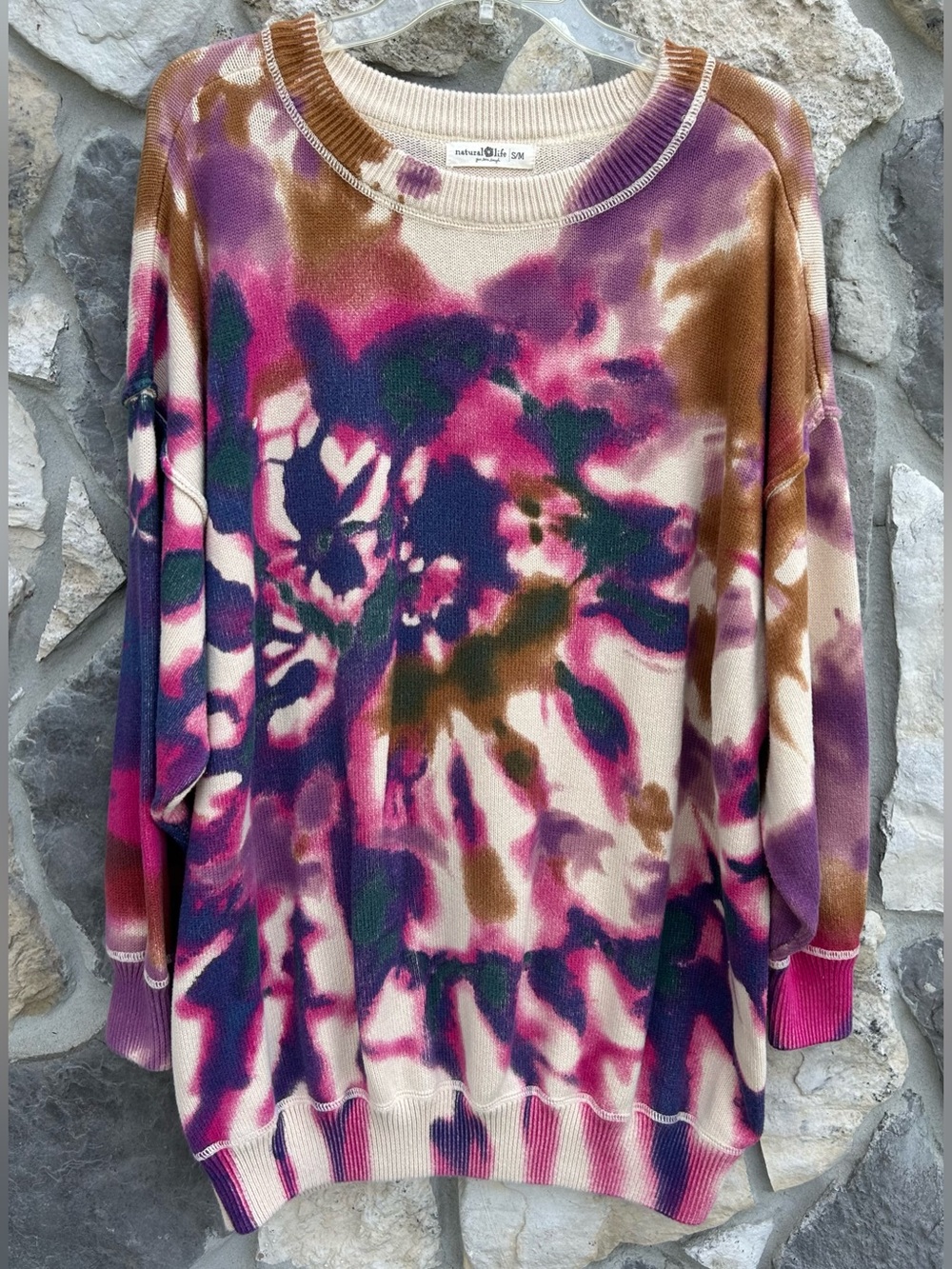 Natural Life Oversized Sweater Size S/M Colorful Tie Dye Boho Tunic Cozy Earthy - Picture 2 of 7
